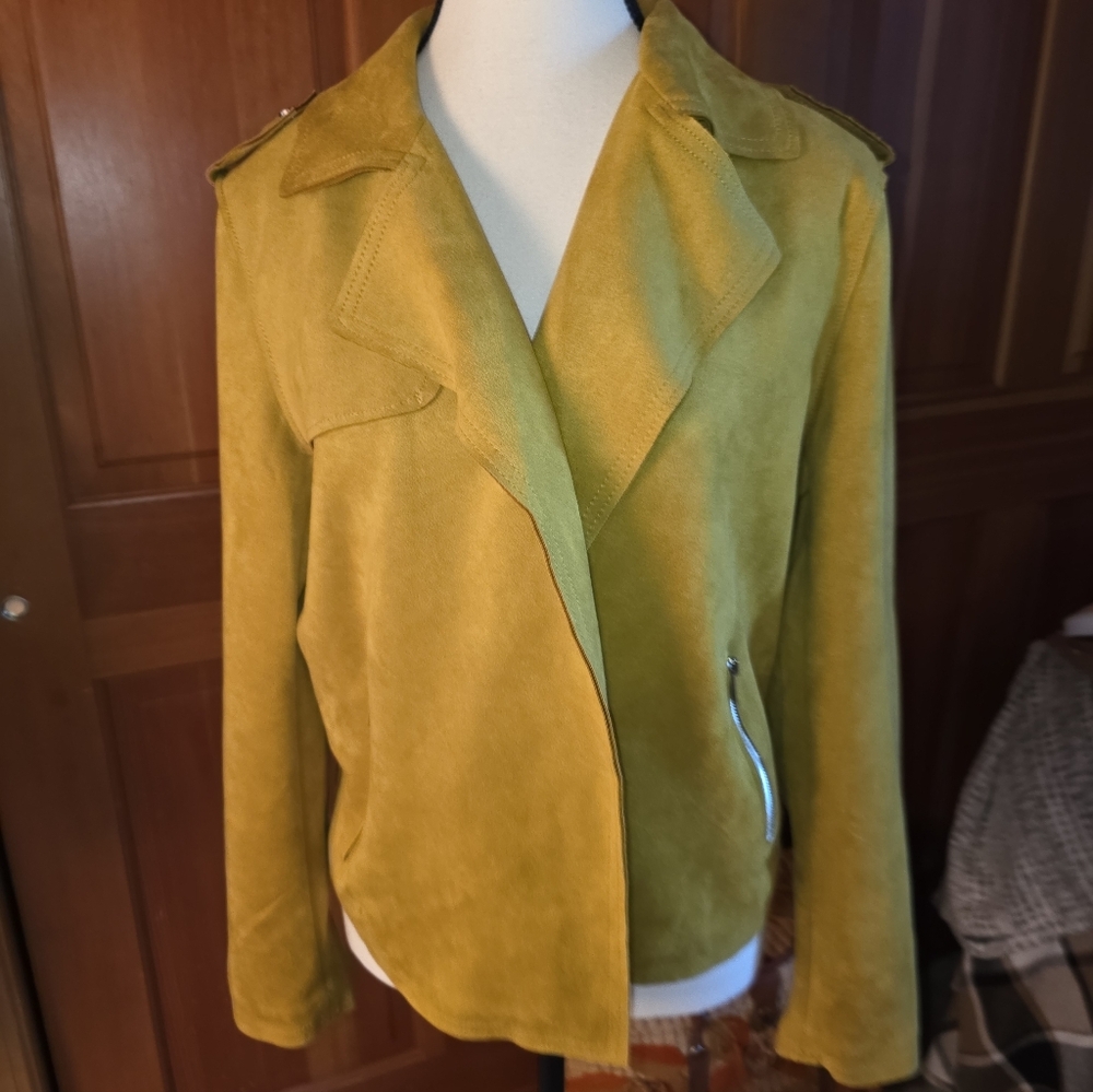 Philosophy Mustard Faux Suede moto jacket Size Large. - Picture 3 of 10